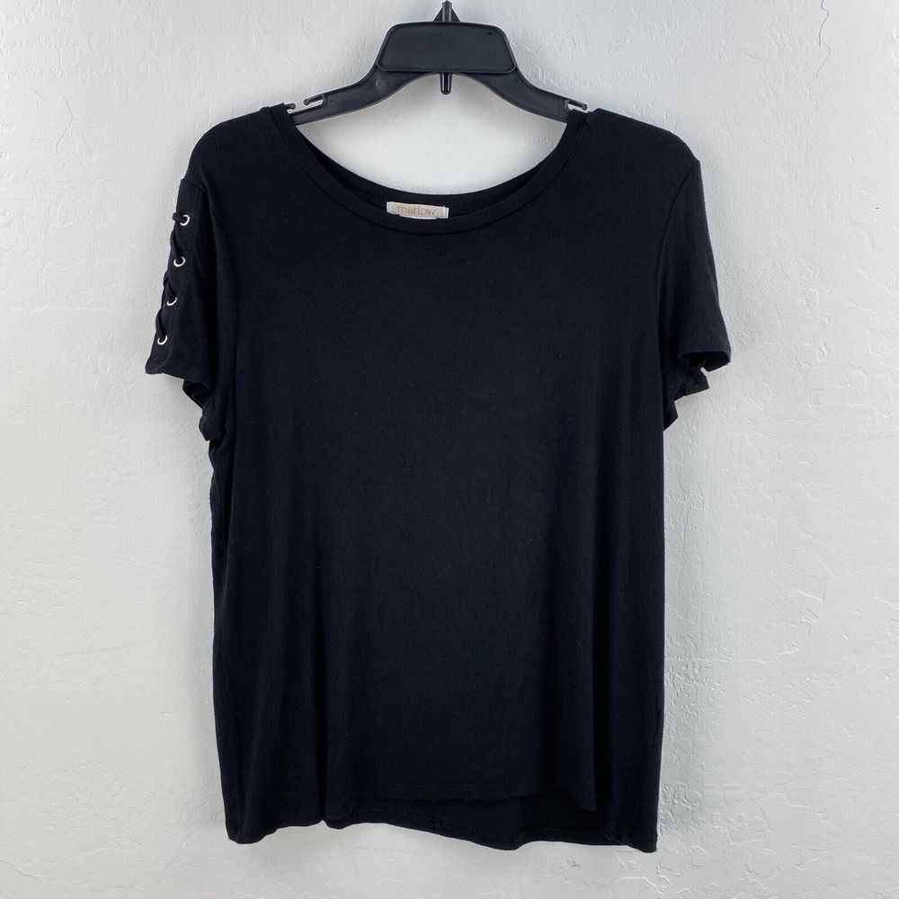 Marlow Top Women's M Short‎ Sleeve Lace Up Short Sleeves  Black Stretch